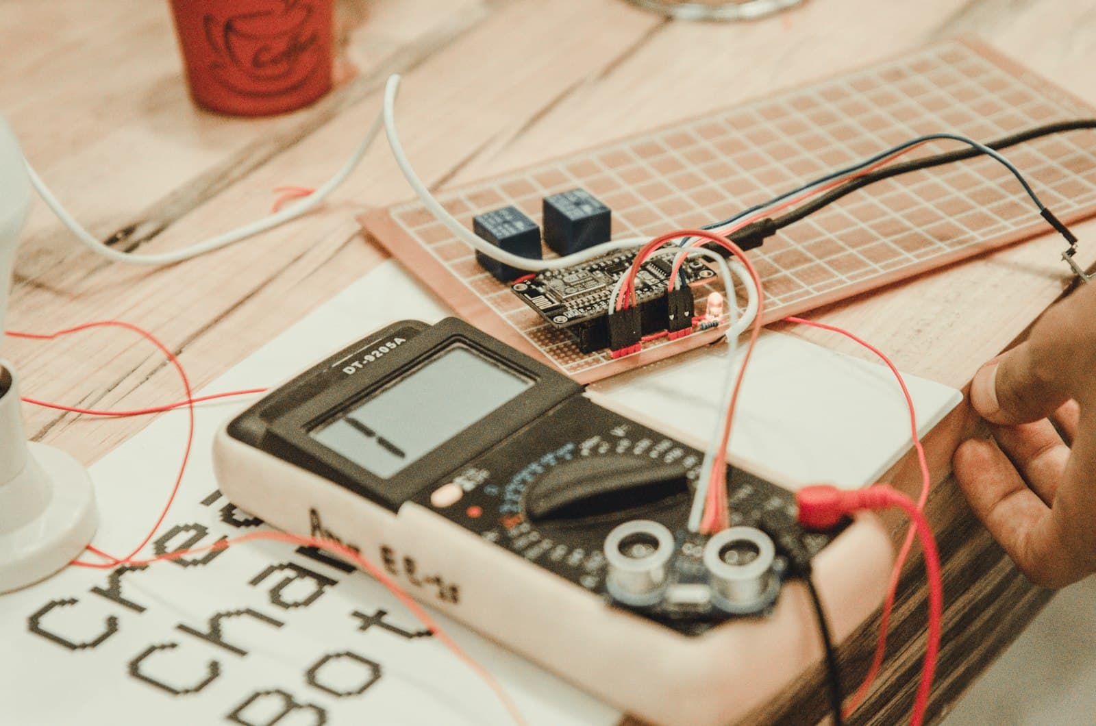Multimetre ile elektrik ölçümü yapan kişi